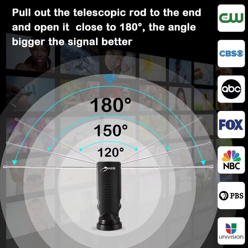 HIDB Indoor TV Antenna - Ultra HD 4K/1080p Digital TV Antennas for Local Channels, Enhanced Rabbit Ear Design with Smart Signal Booster, Works with All Smart TVs, Easy Setup, No Monthly Fees! - Image 4